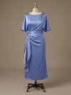 Round Neck Mermaid Satin Formal Dresses with Sleeves