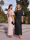 Round Neck Mermaid Satin Formal Dresses with Sleeves