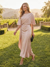 Round Neck Mermaid Satin Formal Dresses with Sleeves