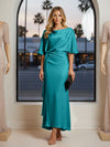 Round Neck Mermaid Satin Formal Dresses with Sleeves