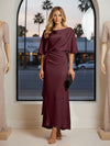 Round Neck Mermaid Satin Formal Dresses with Sleeves