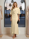 Round Neck Mermaid Satin Formal Dresses with Sleeves