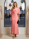Round Neck Mermaid Satin Formal Dresses with Sleeves