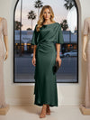 Round Neck Mermaid Satin Formal Dresses with Sleeves