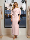 Round Neck Mermaid Satin Formal Dresses with Sleeves
