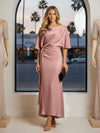 Round Neck Mermaid Satin Formal Dresses with Sleeves