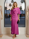 Round Neck Mermaid Satin Formal Dresses with Sleeves