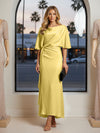 Round Neck Mermaid Satin Formal Dresses with Sleeves