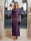 Round Neck Mermaid Satin Formal Dresses with Sleeves