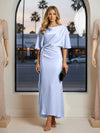 Round Neck Mermaid Satin Formal Dresses with Sleeves