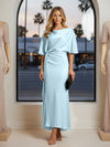 Round Neck Mermaid Satin Formal Dresses with Sleeves