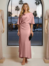 Round Neck Mermaid Satin Formal Dresses with Sleeves