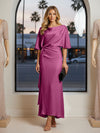 Round Neck Mermaid Satin Formal Dresses with Sleeves