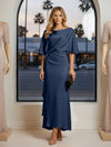 Round Neck Mermaid Satin Formal Dresses with Sleeves