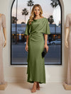 Round Neck Mermaid Satin Formal Dresses with Sleeves