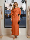 Round Neck Mermaid Satin Formal Dresses with Sleeves