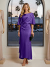 Round Neck Mermaid Satin Formal Dresses with Sleeves