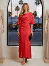 Round Neck Mermaid Satin Formal Dresses with Sleeves