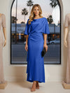 Round Neck Mermaid Satin Formal Dresses with Sleeves