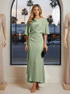 Round Neck Mermaid Satin Formal Dresses with Sleeves