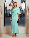 Round Neck Mermaid Satin Formal Dresses with Sleeves