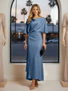 Round Neck Mermaid Satin Formal Dresses with Sleeves