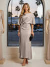 Round Neck Mermaid Satin Formal Dresses with Sleeves