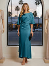 Round Neck Mermaid Satin Formal Dresses with Sleeves