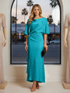 Round Neck Mermaid Satin Formal Dresses with Sleeves