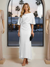 Round Neck Mermaid Satin Formal Dresses with Sleeves