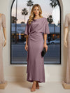 Round Neck Mermaid Satin Formal Dresses with Sleeves
