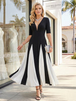V-Neck A-Line Satin Mother of the Bride Dresses with Sleeves
