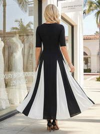 V-Neck A-Line Satin Formal Dresses with Sleeves