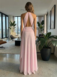 Halter Chiffon Cut Out Formal Dresses with Wrap