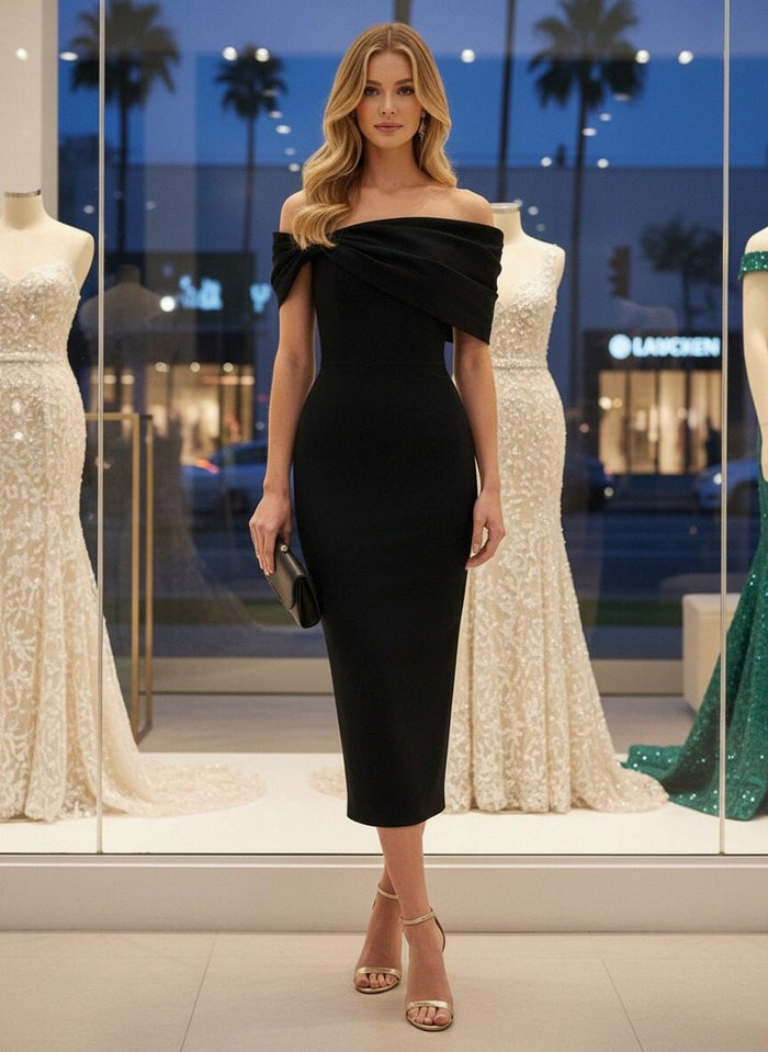 Off-the-Shoulder Satin Ankle Length Mother of the Bride Dresses with Bow