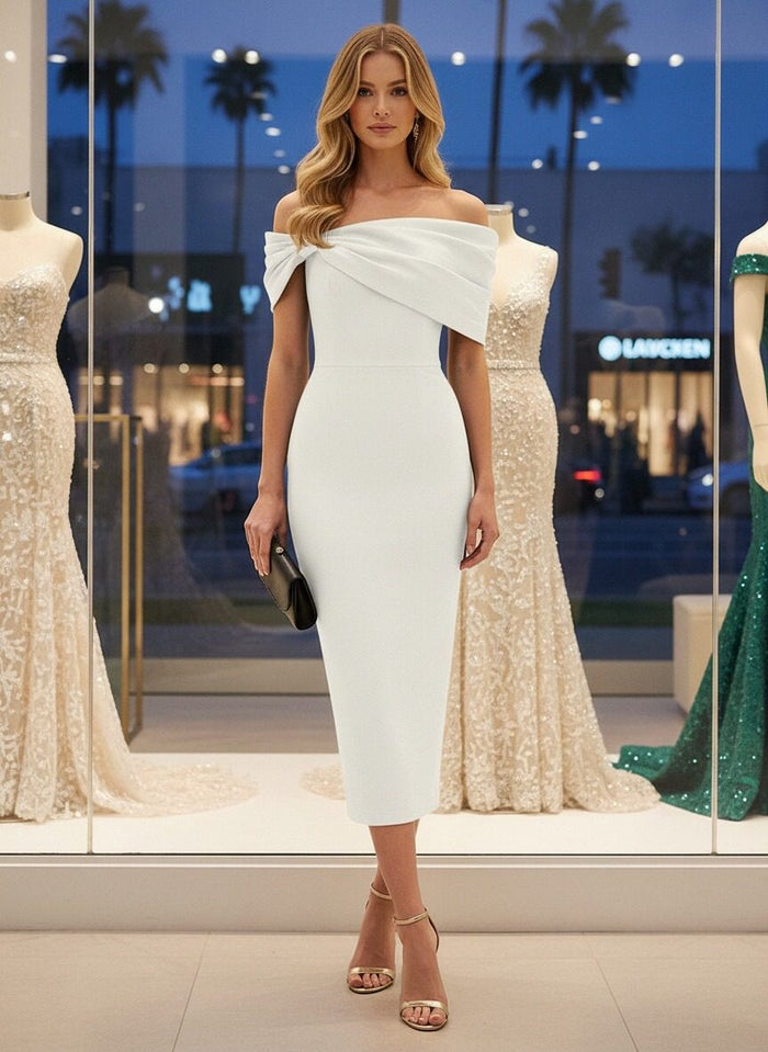Off-the-Shoulder Satin Ankle Length Mother of the Bride Dresses with Bow