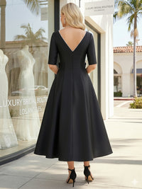 V-Neck Satin A-Line Formal Dresses with Sleeves