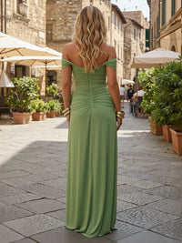 Off-the-Shoulder Jersey Pleated Formal Dresses