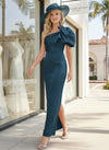One Shoulder Satin Mother of the Bride Dresses with Bow