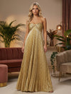 Metallic Satin A-Line Strapless Pleated Formal Dresses