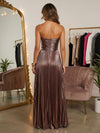 Metallic Satin A-Line Strapless Pleated Evening Dresses