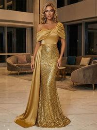 Sequin Mermaid One Shoulder Pleated Formal Dresses