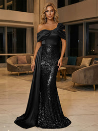 Sequin Mermaid One Shoulder Pleated Evening Dresses