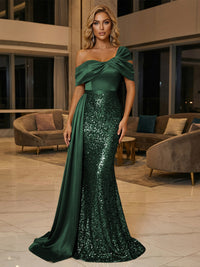 Sequin Mermaid One Shoulder Pleated Evening Dresses