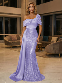Sequin Mermaid One Shoulder Pleated Evening Dresses