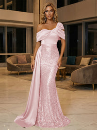 Sequin Mermaid One Shoulder Pleated Evening Dresses
