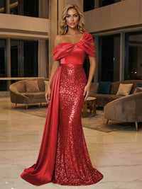Sequin Mermaid One Shoulder Pleated Evening Dresses