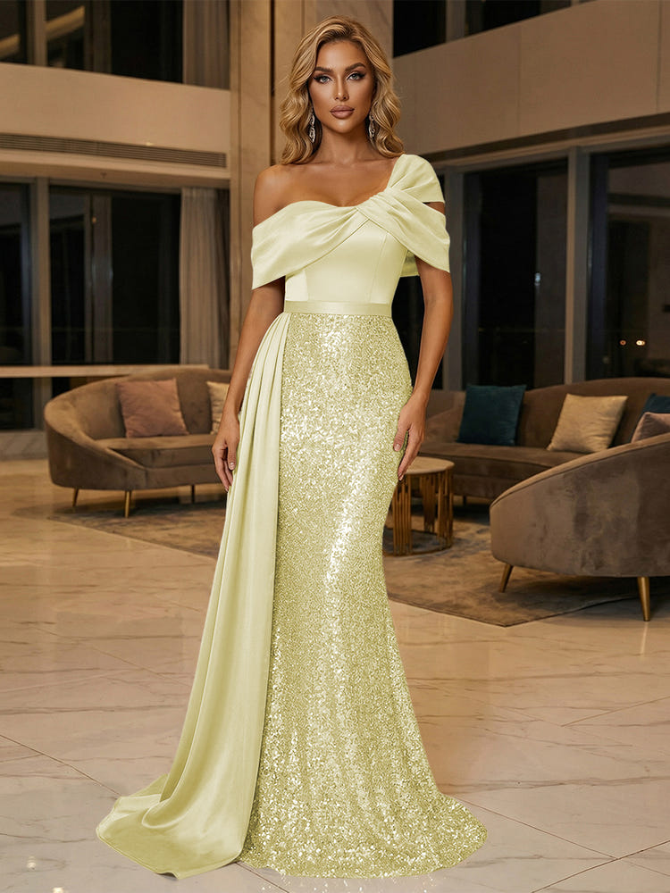Sequin Mermaid One Shoulder Pleated Evening Dresses