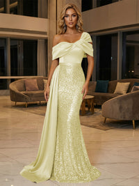Sequin Mermaid One Shoulder Pleated Evening Dresses