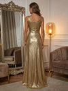 Metallic Satin A-Line Cowl Neck Pleated Evening Dresses